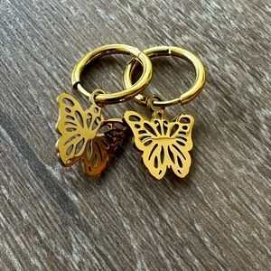 New 18k Gold Plated Butterfly Charm Dangle Earrings Stainless Steel Retro Style